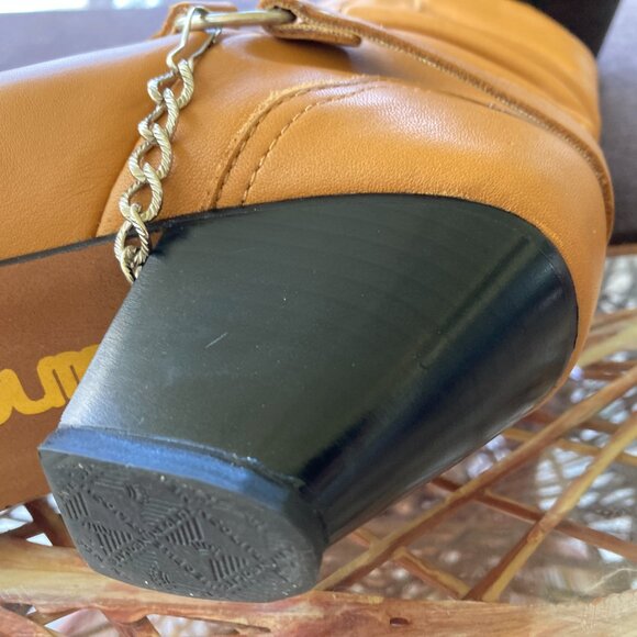 Vintage Dingo l Boots Sz 9M Ankle 2.5" Block Heel Tan  Excellent With Chain - Picture 8 of 9